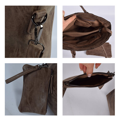 Bicky Bernard  Stijlvolle Bruine Schoudertas Dames met Kleine Portemonnee - Bicky Bernard - Polyester - 35x10x39cm - 13.6L - 3 Vakken