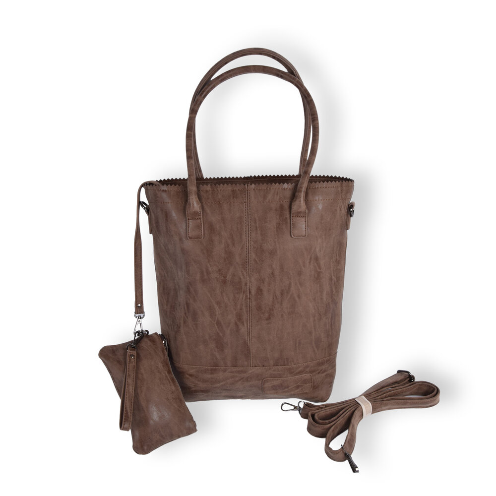 Bicky Bernard  Stijlvolle Bruine Schoudertas Dames met Kleine Portemonnee - Bicky Bernard - Polyester - 35x10x39cm - 13.6L - 3 Vakken