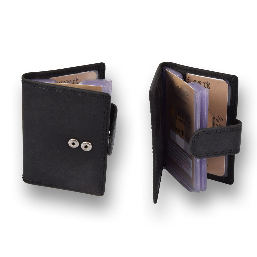 4 East Elegante RFID Portemonnee - Zwart - Dames & Heren - 4 East - Compact formaat: 7cm x 1.5cm x 10cm - 14 vakken voor creditcards 4 East Elegante RFID Portemonnee - Zwart - Dames & Heren - 4 East - Compact formaat: 7cm x 1.5cm x 10cm - 14 vakken voor creditcards