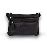 Bicky Bernard  Zwarte Lederen Schoudertas - Bicky Bernard - 23.5x4x16.5cm - 6 Vakken - Crossbody Tas Bicky Bernard  Zwarte Lederen Schoudertas - Bicky Bernard - 23.5x4x16.5cm - 6 Vakken - Crossbody Tas