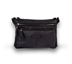 Bicky Bernard  Black Leather Shoulder Bag - Bicky Bernard - 23.5x4x16.5cm - 6 Compartments - Crossbody Bag Bicky Bernard  Black Leather Shoulder Bag - Bicky Bernard - 23.5x4x16.5cm - 6 Compartments - Crossbody Bag