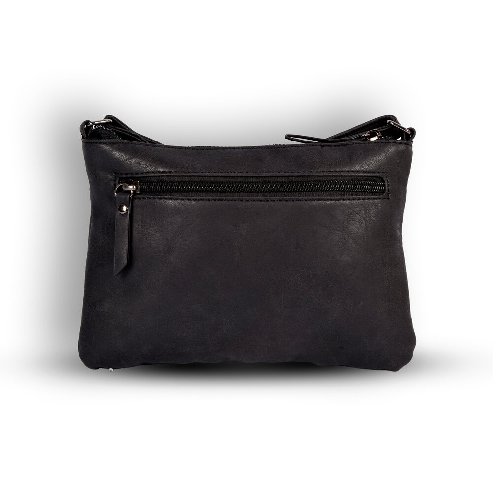 Bicky Bernard  Zwarte Lederen Schoudertas - Bicky Bernard - 23.5x4x16.5cm - 6 Vakken - Crossbody Tas Bicky Bernard  Zwarte Lederen Schoudertas - Bicky Bernard - 23.5x4x16.5cm - 6 Vakken - Crossbody Tas