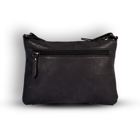 Bicky Bernard  Zwarte Lederen Schoudertas - Bicky Bernard - 23.5x4x16.5cm - 6 Vakken - Crossbody Tas Bicky Bernard  Zwarte Lederen Schoudertas - Bicky Bernard - 23.5x4x16.5cm - 6 Vakken - Crossbody Tas