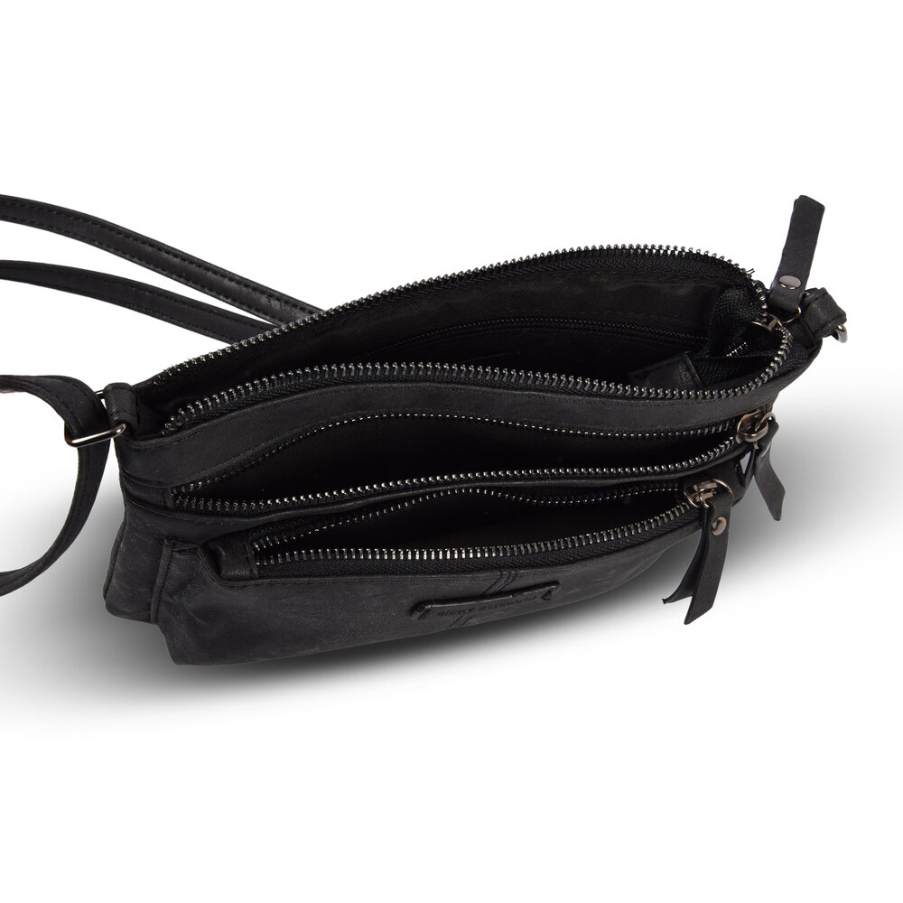 Bicky Bernard  Zwarte Lederen Schoudertas - Bicky Bernard - 23.5x4x16.5cm - 6 Vakken - Crossbody Tas Bicky Bernard  Zwarte Lederen Schoudertas - Bicky Bernard - 23.5x4x16.5cm - 6 Vakken - Crossbody Tas
