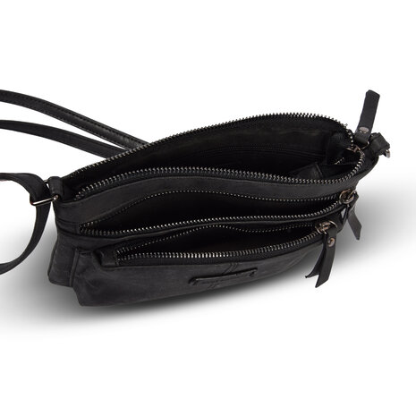 Bicky Bernard  Zwarte Lederen Schoudertas - Bicky Bernard - 23.5x4x16.5cm - 6 Vakken - Crossbody Tas Bicky Bernard  Zwarte Lederen Schoudertas - Bicky Bernard - 23.5x4x16.5cm - 6 Vakken - Crossbody Tas