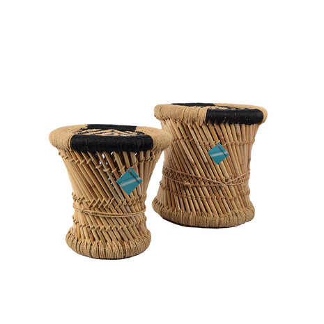 Discountershop Set of 2 Light Brown/Black Bamboo Coffee Tables | Large Table 37.5cm | Small Table 30.5cm | Use for Perfect Seating Arrangement Discountershop Set of 2 Light Brown/Black Bamboo Coffee Tables | Large Table 37.5cm | Small Table 30.5cm | Use for Perfect Seating Arrangement