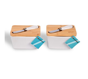 Discountershop Keramische Botervloot Set met Bamboe Deksel & Mes – Duurzame Botervloot 2 Stuks voor Boter en Smeersels – Stijlvol Keukenaccessoire - Vaatwasmachinebestendig Botermes -14cm (Mes 13cm) x 9.5cm x 8.5cm Discountershop Keramische Botervloot Set met Bamboe Deksel & Mes – Duurzame Botervloot 2 Stuks voor Boter en Smeersels – Stijlvol Keukenaccessoire - Vaatwasmachinebestendig Botermes -14cm (Mes 13cm) x 9.5cm x 8.5cm