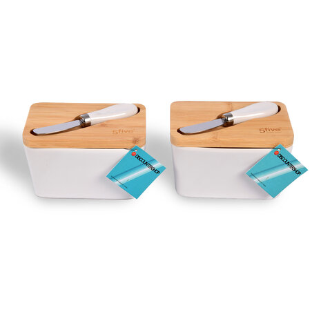 Discountershop High-Quality Classic Butter Dish Set | 2-Piece Butter Container with Multifunctional Dishwasher-Safe Butter Knife | Ceramic and Bamboo | 14 cm (Knife 13 cm) x 9.5 cm x 8.5 cm Discountershop High-Quality Classic Butter Dish Set | 2-Piece Butter Container with Multifunctional Dishwasher-Safe Butter Knife | Ceramic and Bamboo | 14 cm (Knife 13 cm) x 9.5 cm x 8.5 cm