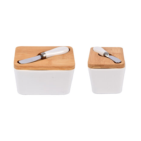 Discountershop High-Quality Classic Butter Dish Set | 2-Piece Butter Container with Multifunctional Dishwasher-Safe Butter Knife | Ceramic and Bamboo | 14 cm (Knife 13 cm) x 9.5 cm x 8.5 cm Discountershop High-Quality Classic Butter Dish Set | 2-Piece Butter Container with Multifunctional Dishwasher-Safe Butter Knife | Ceramic and Bamboo | 14 cm (Knife 13 cm) x 9.5 cm x 8.5 cm