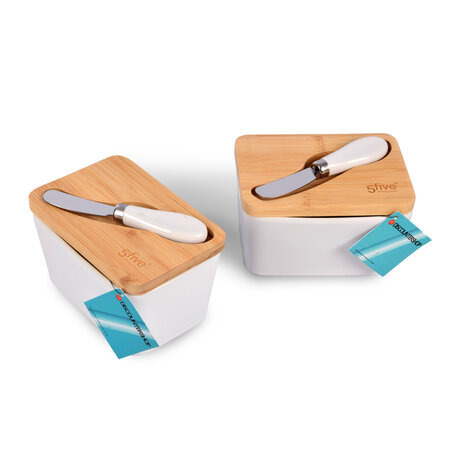 Discountershop High-Quality Classic Butter Dish Set | 2-Piece Butter Container with Multifunctional Dishwasher-Safe Butter Knife | Ceramic and Bamboo | 14 cm (Knife 13 cm) x 9.5 cm x 8.5 cm Discountershop High-Quality Classic Butter Dish Set | 2-Piece Butter Container with Multifunctional Dishwasher-Safe Butter Knife | Ceramic and Bamboo | 14 cm (Knife 13 cm) x 9.5 cm x 8.5 cm