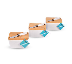 Discountershop Botervloot  met Multifunctioneel Botermes | Botervloot met Bamboe Deksel | Boterdoos in Wit & Beige | Keramiek Botervloot  | 14 cm x 9.5cm x 8.5cm | 500ml - 3 stuks Discountershop Botervloot  met Multifunctioneel Botermes | Botervloot met Bamboe Deksel | Boterdoos in Wit & Beige | Keramiek Botervloot  | 14 cm x 9.5cm x 8.5cm | 500ml - 3 stuks