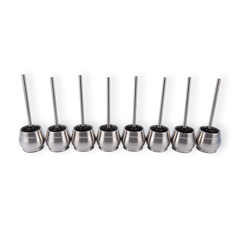 Discountershop Premium Stainless Steel Toilet Brush Set | 8x Toilet Brushes with Quick-Drying Container and Sturdy Handle | Hygienic Silicone Brushes | Silver | 10.5cm x 12cm x 36cm Discountershop Premium Stainless Steel Toilet Brush Set | 8x Toilet Brushes with Quick-Drying Container and Sturdy Handle | Hygienic Silicone Brushes | Silver | 10.5cm x 12cm x 36cm