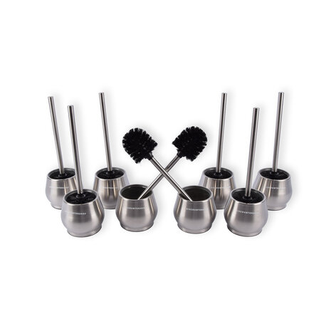Discountershop Premium Stainless Steel Toilet Brush Set | 8x Toilet Brushes with Quick-Drying Container and Sturdy Handle | Hygienic Silicone Brushes | Silver | 10.5cm x 12cm x 36cm Discountershop Premium Stainless Steel Toilet Brush Set | 8x Toilet Brushes with Quick-Drying Container and Sturdy Handle | Hygienic Silicone Brushes | Silver | 10.5cm x 12cm x 36cm