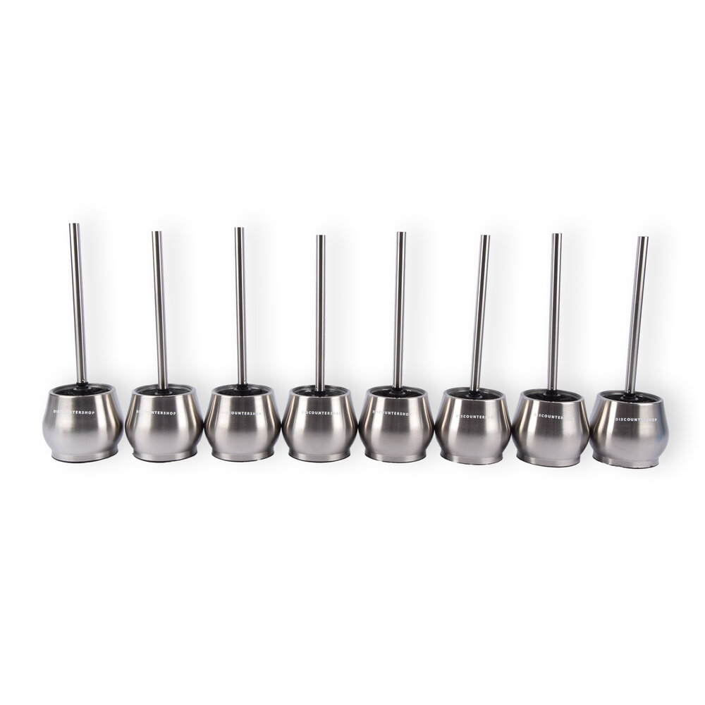 Discountershop Premium Stainless Steel Toilet Brush Set | 8x Toilet Brushes with Quick-Drying Container and Sturdy Handle | Hygienic Silicone Brushes | Silver | 10.5cm x 12cm x 36cm Discountershop Premium Stainless Steel Toilet Brush Set | 8x Toilet Brushes with Quick-Drying Container and Sturdy Handle | Hygienic Silicone Brushes | Silver | 10.5cm x 12cm x 36cm