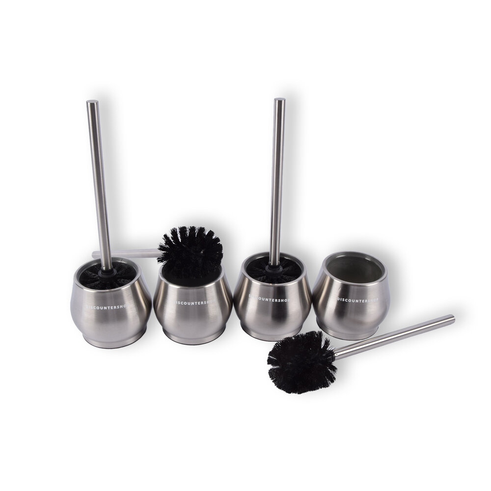Discountershop 4x Silver Toilet Brushes with Free-standing Holders | Stainless Steel | 10.5cm x 12m x 36cm | Premium Bathroom Accessories | Maximum Hygiene With Timeless Design | Provides Deep Cleaning Discountershop 4x Silver Toilet Brushes with Free-standing Holders | Stainless Steel | 10.5cm x 12m x 36cm | Premium Bathroom Accessories | Maximum Hygiene With Timeless Design | Provides Deep Cleaning