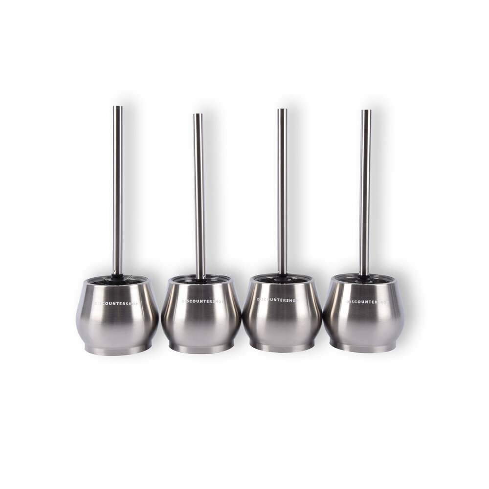 Discountershop 4x Silver Toilet Brushes with Free-standing Holders | Stainless Steel | 10.5cm x 12m x 36cm | Premium Bathroom Accessories | Maximum Hygiene With Timeless Design | Provides Deep Cleaning Discountershop 4x Silver Toilet Brushes with Free-standing Holders | Stainless Steel | 10.5cm x 12m x 36cm | Premium Bathroom Accessories | Maximum Hygiene With Timeless Design | Provides Deep Cleaning