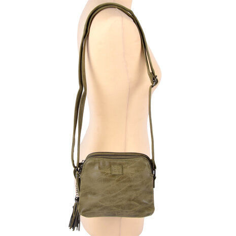 Bicky Bernard Trendy Olijfgroene Crossbody- en Schoudertas met Creditcardhouder - 3 vakken met 4 kleine vakjes en 7 creditcardvakken Bicky Bernard Trendy Olijfgroene Crossbody- en Schoudertas met Creditcardhouder - 3 vakken met 4 kleine vakjes en 7 creditcardvakken