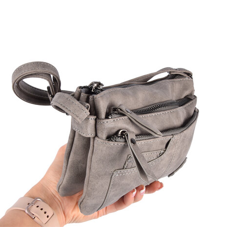 Bicky Bernard  Eigentijdse Grijze PU Crossbody- en Schoudertas - Maat 20.5x14x6.5cm - Met Inbegrip van Creditcardhouder