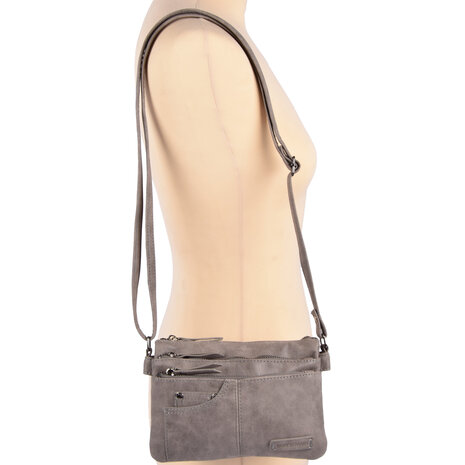 Bicky Bernard  Eigentijdse Grijze PU Crossbody- en Schoudertas - Maat 20.5x14x6.5cm - Met Inbegrip van Creditcardhouder