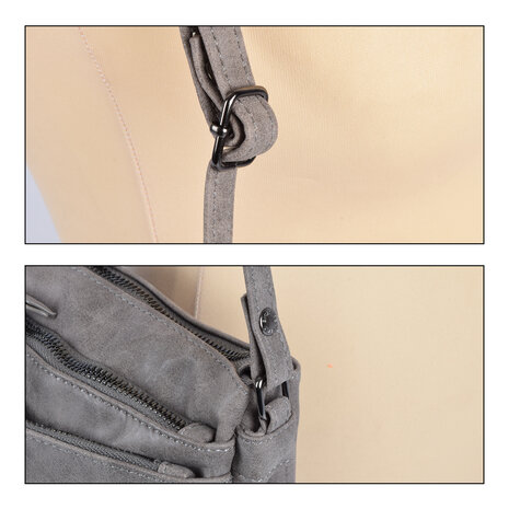 Bicky Bernard  Eigentijdse Grijze PU Crossbody- en Schoudertas - Maat 20.5x14x6.5cm - Met Inbegrip van Creditcardhouder