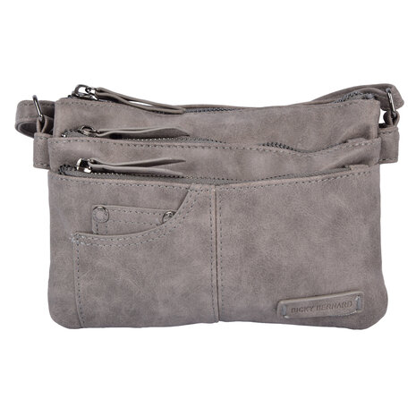 Bicky Bernard  Eigentijdse Grijze PU Crossbody- en Schoudertas - Maat 20.5x14x6.5cm - Met Inbegrip van Creditcardhouder