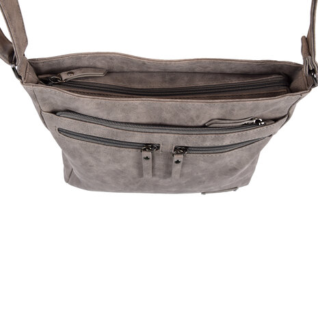Bicky Bernard  Bicky Bernard schoudertas en crossbody in grijs, inclusief creditcardhouder - Afmetingen: 30.5 x 9.5 x 25 cm - Materiaal: PU - Totaal vakken: 10.
