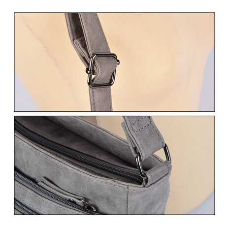 Bicky Bernard  Bicky Bernard shoulder bag and crossbody in gray, including credit card holder - Dimensions: 30.5 x 9.5 x 25 cm - Material: PU - Total compartments: 10.