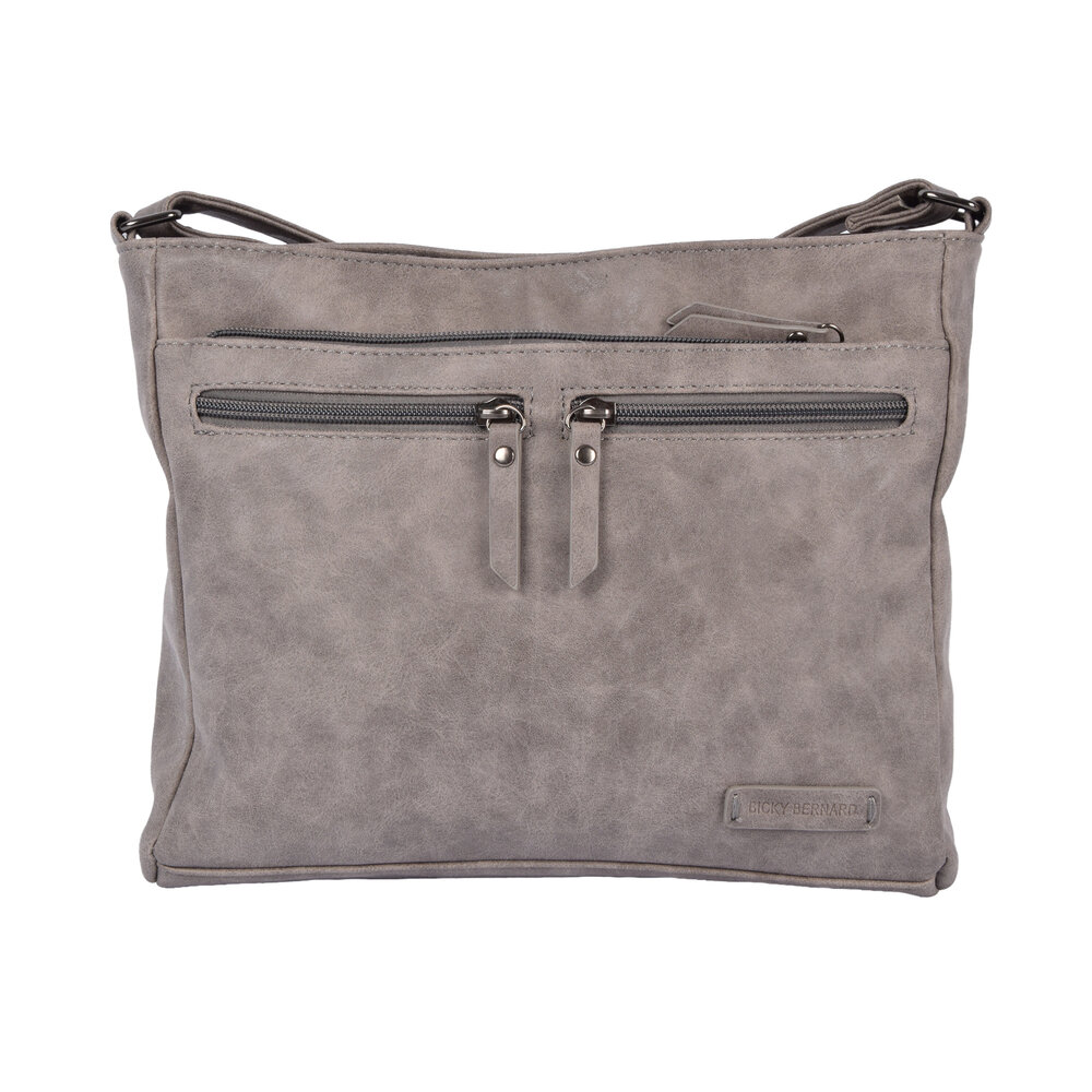 Bicky Bernard  Bicky Bernard schoudertas en crossbody in grijs, inclusief creditcardhouder - Afmetingen: 30.5 x 9.5 x 25 cm - Materiaal: PU - Totaal vakken: 10.