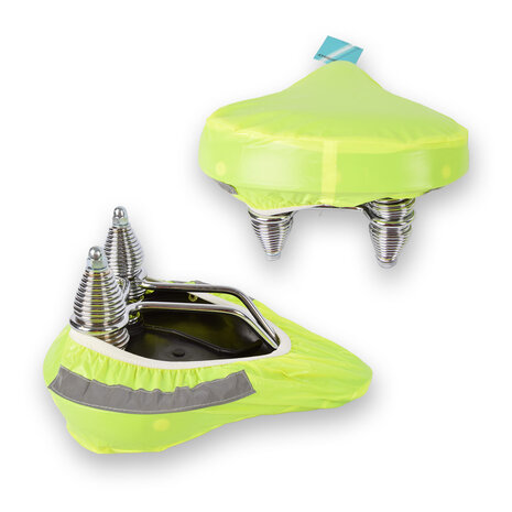 Discountershop Neon Green Bicycle Saddle Cover - Saddle Cover Saddle Protector - 3 Pieces - With Reflective Stripes - Green Neon - Plastic - 22cm x 4.4cm
