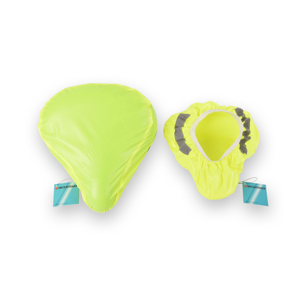 Discountershop Bicycle Saddle Cover Green Neon - Saddle Cover Saddle Protector - Set of 2 - Reflective Stripes - 22cmx4.4cm