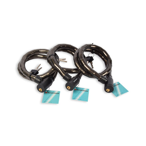 Discountershop Robust Anti-theft Bicycle Lock Set in Black - 3 Pieces Metal and Plastic Cable Locks - 80cm Long Discountershop Robust Anti-theft Bicycle Lock Set in Black - 3 Pieces Metal and Plastic Cable Locks - 80cm Long