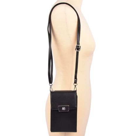 New Bags Stylish Phone Bag - Black Crossbody Bag (18cm High) - Leather Shoulder Bag - 2 Spacious Compartments, including 4 Credit Card Slots New Bags Stylish Phone Bag - Black Crossbody Bag (18cm High) - Leather Shoulder Bag - 2 Spacious Compartments, including 4 Credit Card Slots