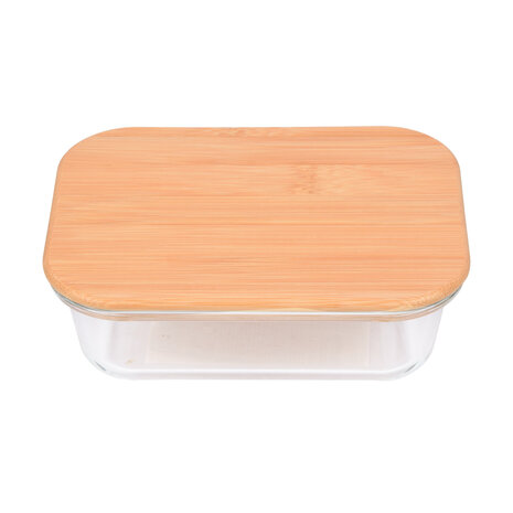 Discountershop Keep Your Food Fresh & Stylish: 0.64L - Glass Food Container with Bamboo Lid - 18cmx13cmx6cm Discountershop Keep Your Food Fresh & Stylish: 0.64L - Glass Food Container with Bamboo Lid - 18cmx13cmx6cm
