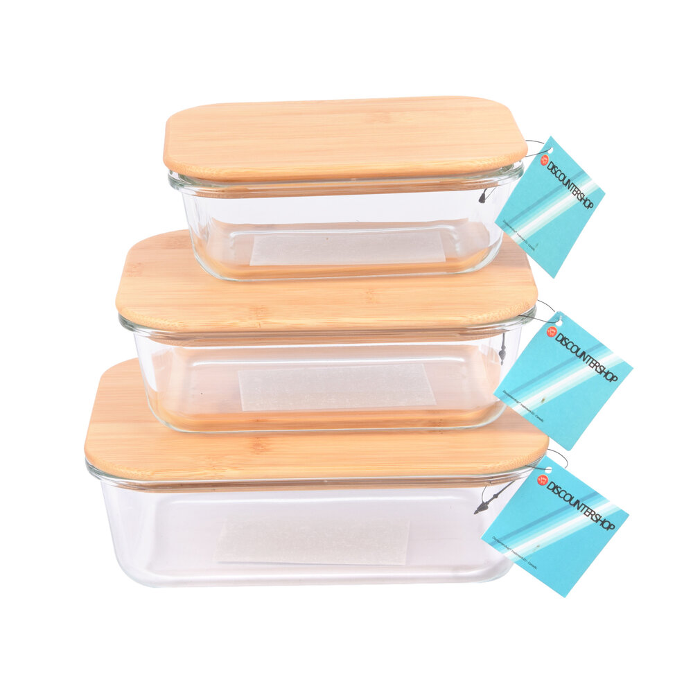 Discountershop Houd Uw Eten Vers & Stijlvol: 0.64L - Glazen Vershoudbak met Bamboe Deksel - 18cmx13cmx6cm Discountershop Houd Uw Eten Vers & Stijlvol: 0.64L - Glazen Vershoudbak met Bamboe Deksel - 18cmx13cmx6cm