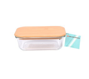 Discountershop Houd Uw Eten Vers & Stijlvol: 0.64L - Glazen Vershoudbak met Bamboe Deksel - 18cmx13cmx6cm