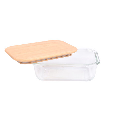 Discountershop Keep Your Food Fresh & Stylish: 0.64L - Glass Food Container with Bamboo Lid - 18cmx13cmx6cm Discountershop Keep Your Food Fresh & Stylish: 0.64L - Glass Food Container with Bamboo Lid - 18cmx13cmx6cm