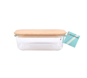 Discountershop Keep Your Food Fresh & Stylish: 1.04L - Glass Food Container with Bamboo Lid - 18cmx13cmx6cm Discountershop Keep Your Food Fresh & Stylish: 1.04L - Glass Food Container with Bamboo Lid - 18cmx13cmx6cm