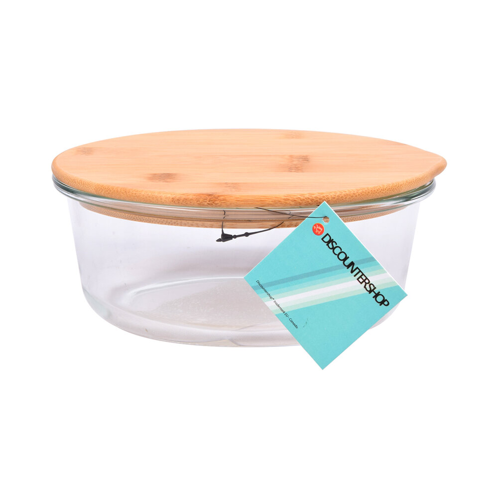 Discountershop Transparent Glass and Bamboo Salad Bowl - 17.5 cm - With Lid - Ideal for Food Storage Containers