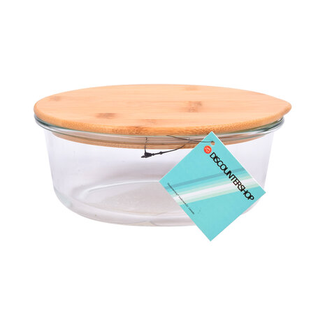 Discountershop Transparent Glass and Bamboo Salad Bowl - 17.5 cm - With Lid - Ideal for Food Storage Containers