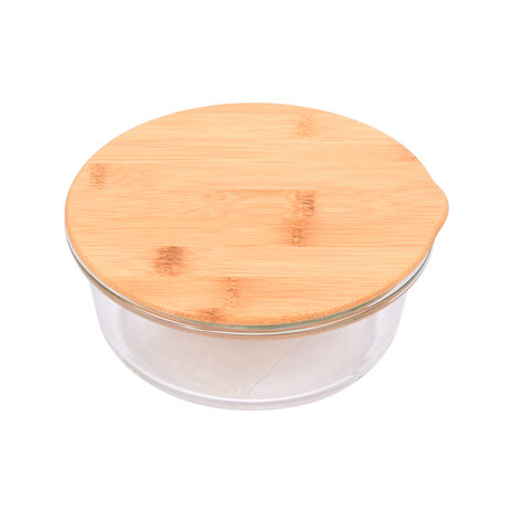 Discountershop Transparent Glass and Bamboo Salad Bowl - 17.5 cm - With Lid - Ideal for Food Storage Containers