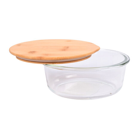 Discountershop Transparent Glass and Bamboo Salad Bowl - 17.5 cm - With Lid - Ideal for Food Storage Containers