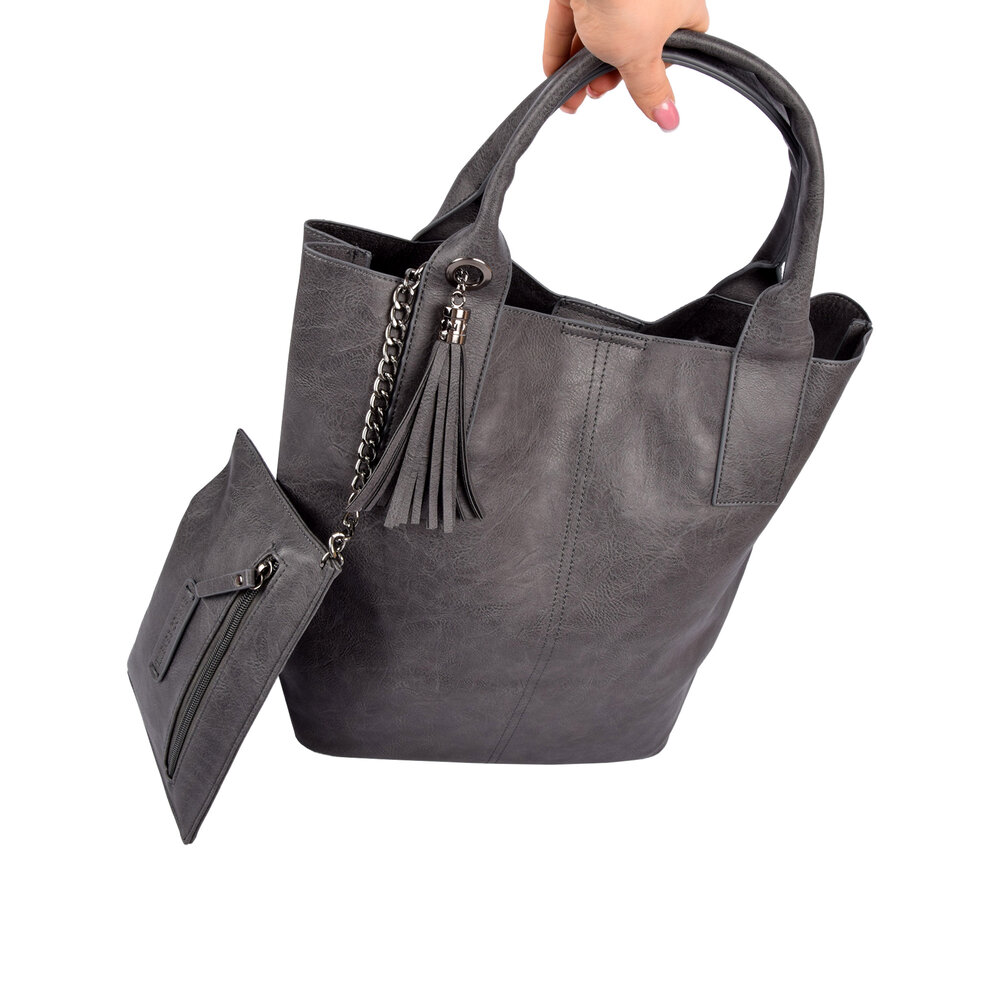 Enrico Benetti Trendy Grijze Schoudertas voor Dames - Enrico Benetti - PU Materiaal - 1 Vak inclusief Kleine Portemonnee - 41cmx20cmx34cm Enrico Benetti Trendy Grijze Schoudertas voor Dames - Enrico Benetti - PU Materiaal - 1 Vak inclusief Kleine Portemonnee - 41cmx20cmx34cm