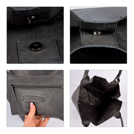 Enrico Benetti Trendy Grijze Schoudertas voor Dames - Enrico Benetti - PU Materiaal - 1 Vak inclusief Kleine Portemonnee - 41cmx20cmx34cm Enrico Benetti Trendy Grijze Schoudertas voor Dames - Enrico Benetti - PU Materiaal - 1 Vak inclusief Kleine Portemonnee - 41cmx20cmx34cm