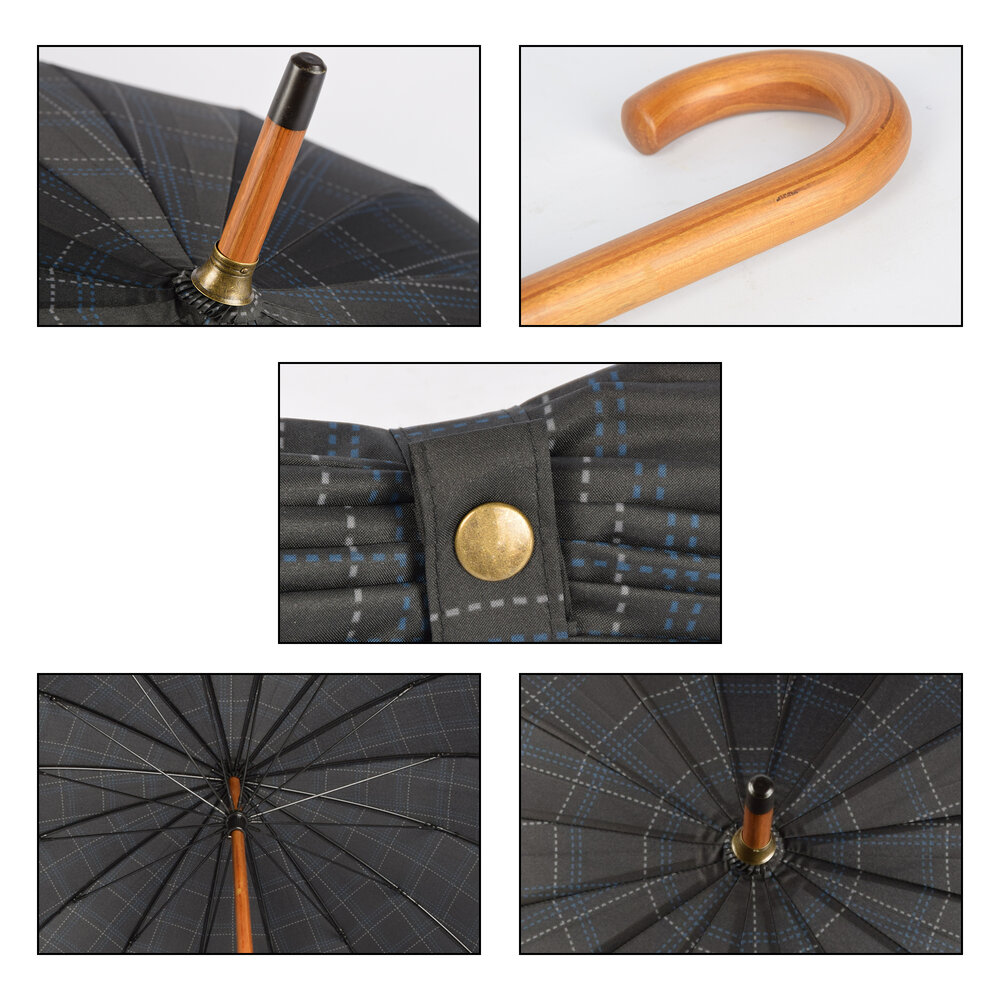 Discountershop Twice The Protection With Black & Blue Storm Umbrellas (102cm) - Durable, Foldable & Suitable For Adults - Width: ~Approx 102cm - With Wooden Handle