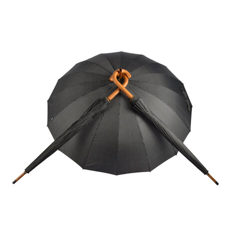 Discountershop Set Of 3 Handy Black Umbrellas With Wooden Stick And Hook - Suitable For Adults - 16 Lanes Discountershop Set Of 3 Handy Black Umbrellas With Wooden Stick And Hook - Suitable For Adults - 16 Lanes