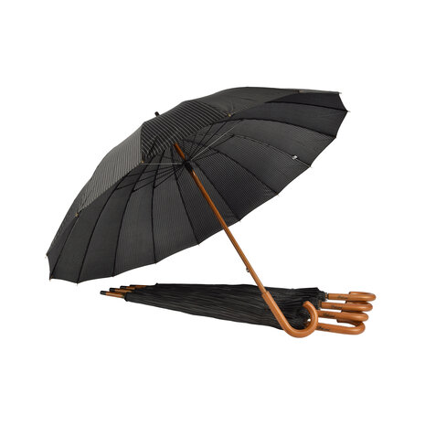 Discountershop Durable Black with white stripes Umbrellas - 5 Pieces, Fiber and Polyester, Wooden Stick - 16 Lanes - For Adults Discountershop Durable Black with white stripes Umbrellas - 5 Pieces, Fiber and Polyester, Wooden Stick - 16 Lanes - For Adults