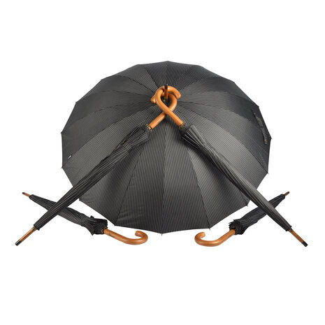 Discountershop Durable Black with white stripes Umbrellas - 5 Pieces, Fiber and Polyester, Wooden Stick - 16 Lanes - For Adults Discountershop Durable Black with white stripes Umbrellas - 5 Pieces, Fiber and Polyester, Wooden Stick - 16 Lanes - For Adults