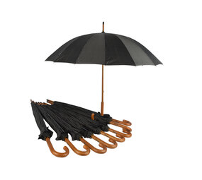 Discountershop Negen Stevige Paraplu's voor Maximale Bescherming - Zwart met Witte Streepjes - Met Houten Handvat - 102cm Diameter Discountershop Negen Stevige Paraplu's voor Maximale Bescherming - Zwart met Witte Streepjes - Met Houten Handvat - 102cm Diameter