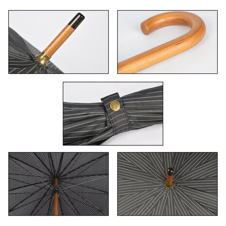 Discountershop 10x Sturdy Umbrellas for Maximum Protection - Black with White Stripes - With Wooden Handle - 102cm Diameter Discountershop 10x Sturdy Umbrellas for Maximum Protection - Black with White Stripes - With Wooden Handle - 102cm Diameter