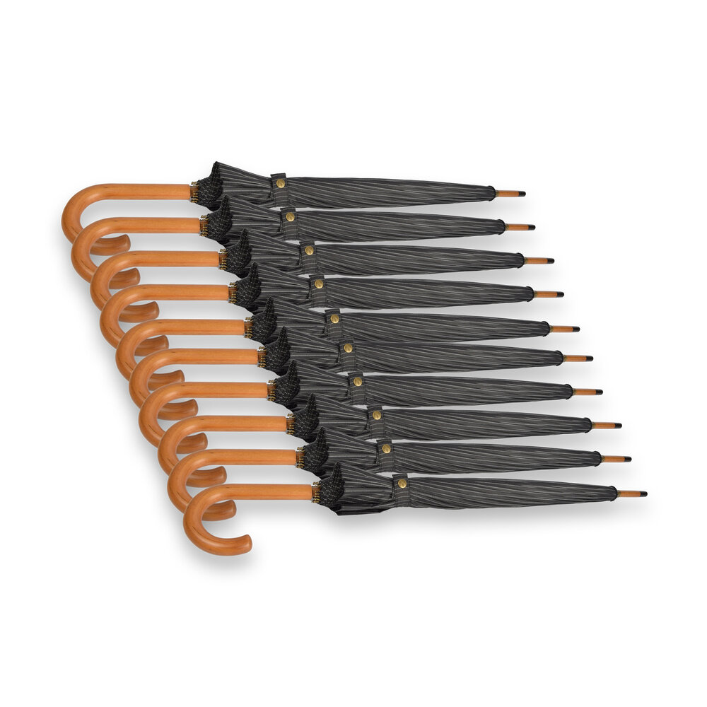 Discountershop 10x Stevige Paraplu's voor Maximale Bescherming - Zwart met Witte Streepjes - Met Houten Handvat - 102cm Diameter Discountershop 10x Stevige Paraplu's voor Maximale Bescherming - Zwart met Witte Streepjes - Met Houten Handvat - 102cm Diameter